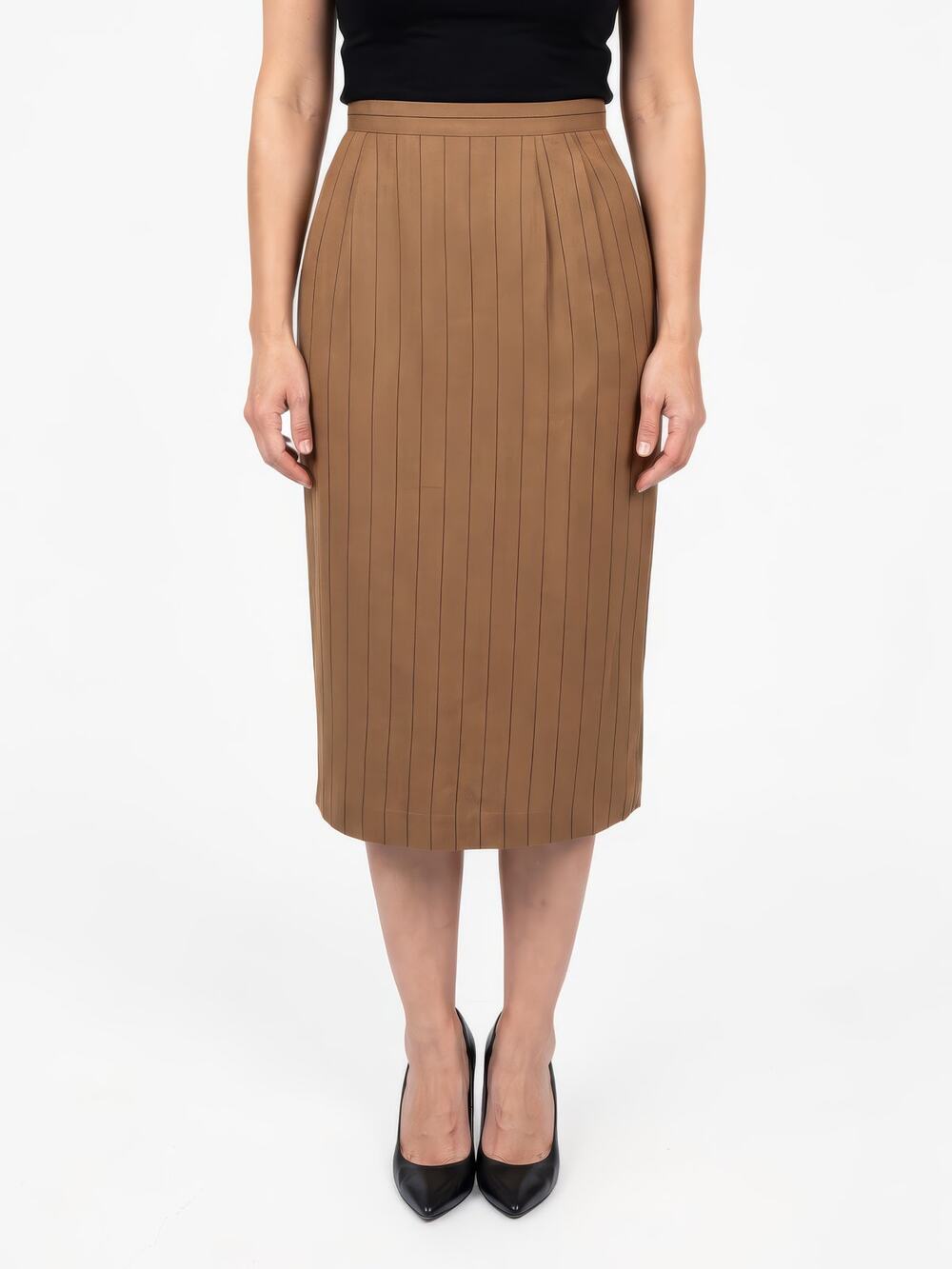Vintage 80's 90's Gold Black Pinstripe Stripe Print Skirt 4